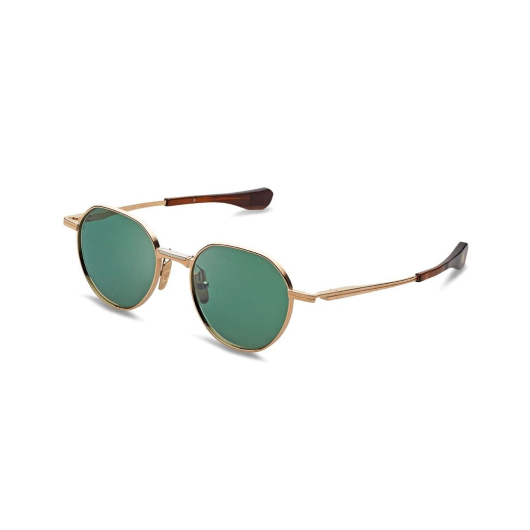 Vers-One Geometric Gold-Tone Frame Sunglasses with Green-Tinted Lenses