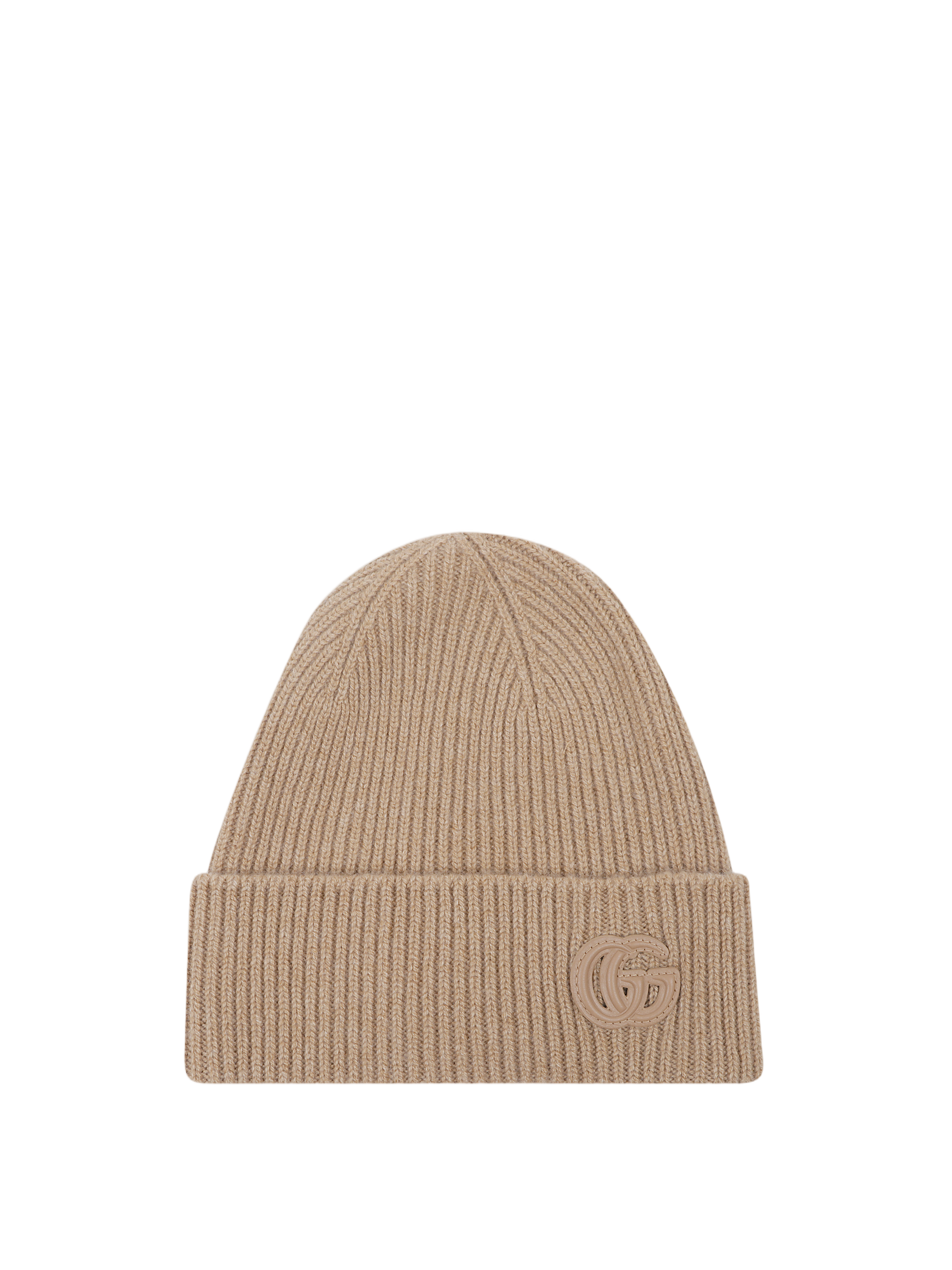Ribbed Knit Wool Hat With Embossed Logo