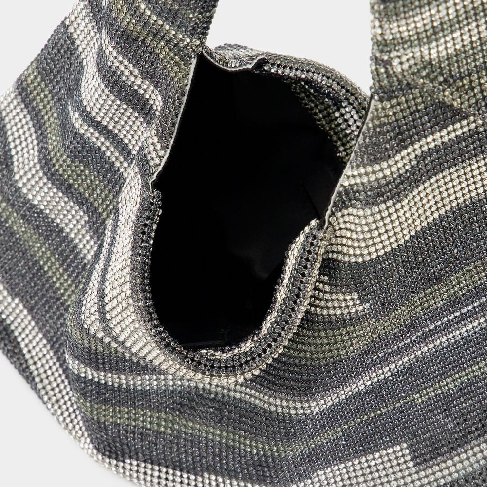 Crystal Mesh Armpit Hobo Bag  - Black Stripes - Strass