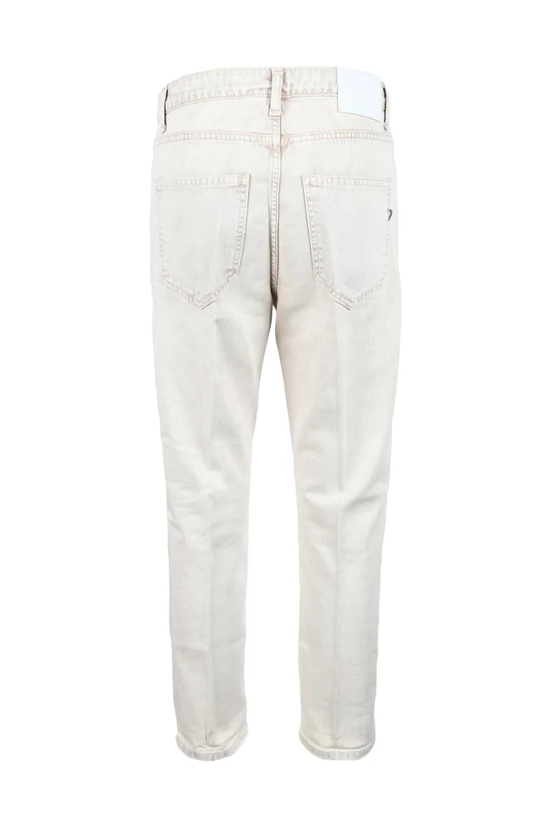 Beige Cotton Jeans with Classic Five-Pocket Design
