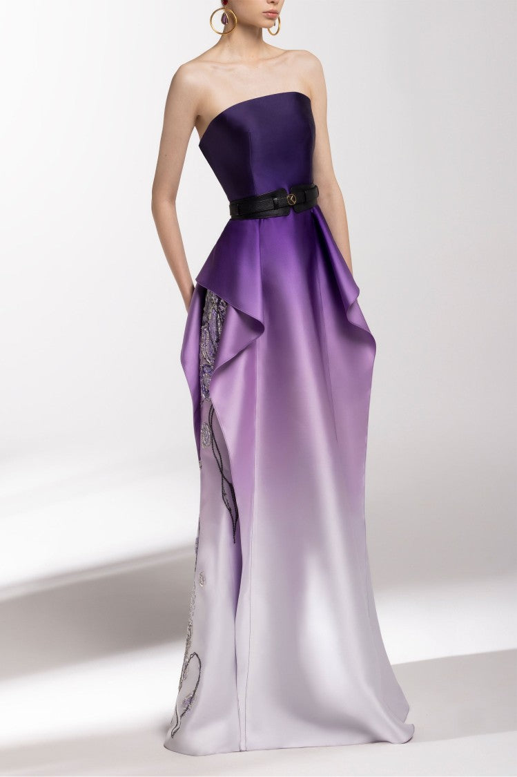 Mikado, Strapless Dress With Beading On The Sides