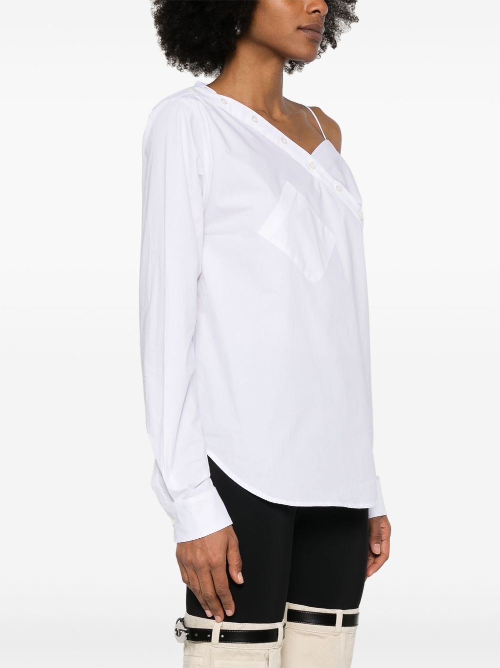 Asymmetrical White Top With Off-Center Button