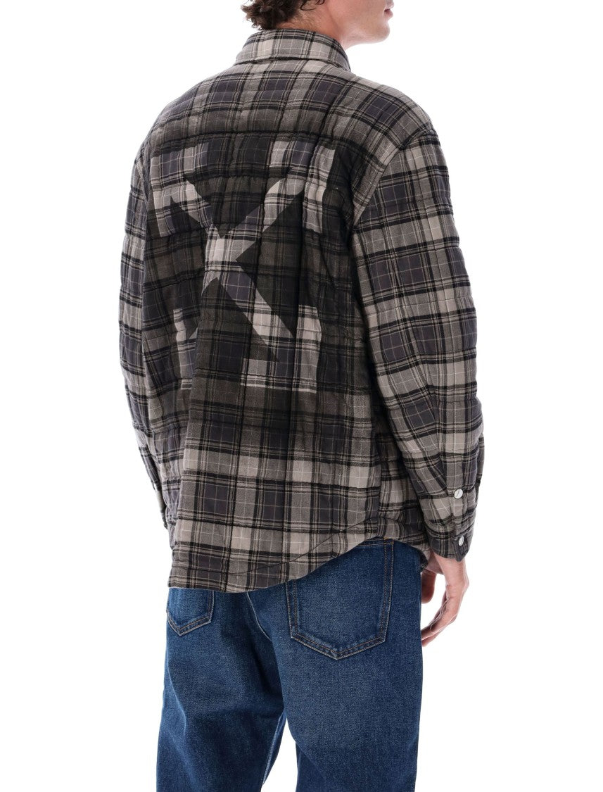 Padded Check Cotton Shirt Jacket With Logo