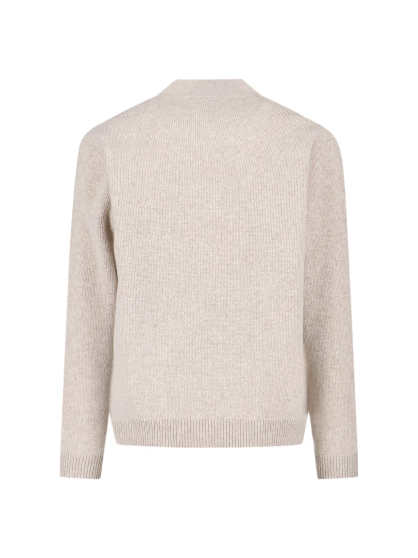 "Fox Head" Cardigan, In Beige Wool