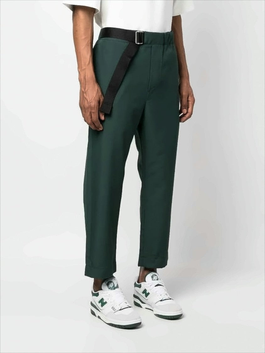 Cropped Straight-Leg Pants with Integrated Belt