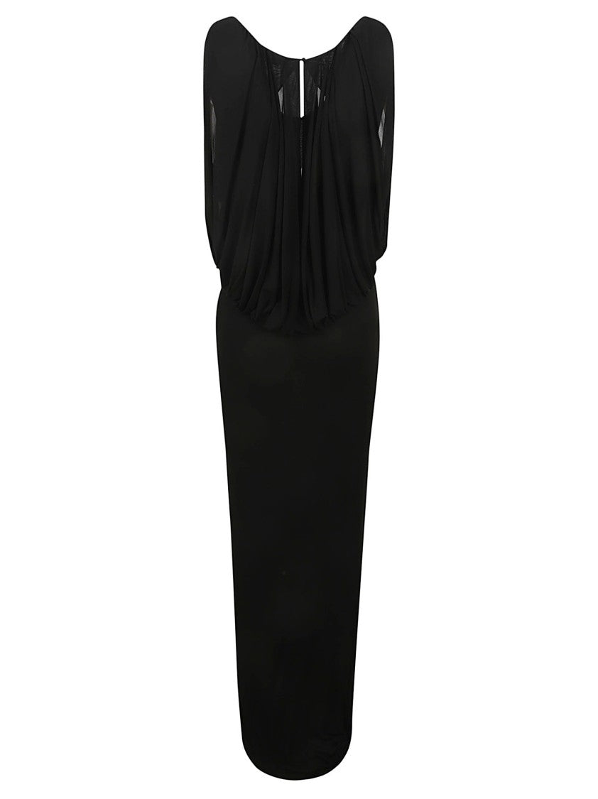 Flowing Black Dress With Draped Bodice