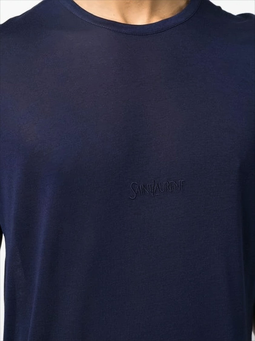 Embroidered Logo Blue Rayon T-Shirt