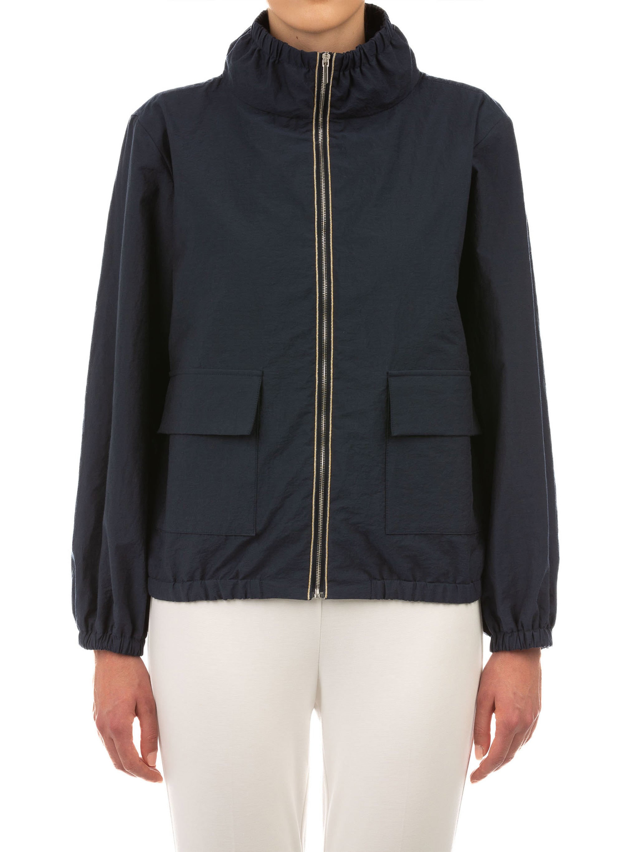 Blue Cropped Casual Cotton Jacket