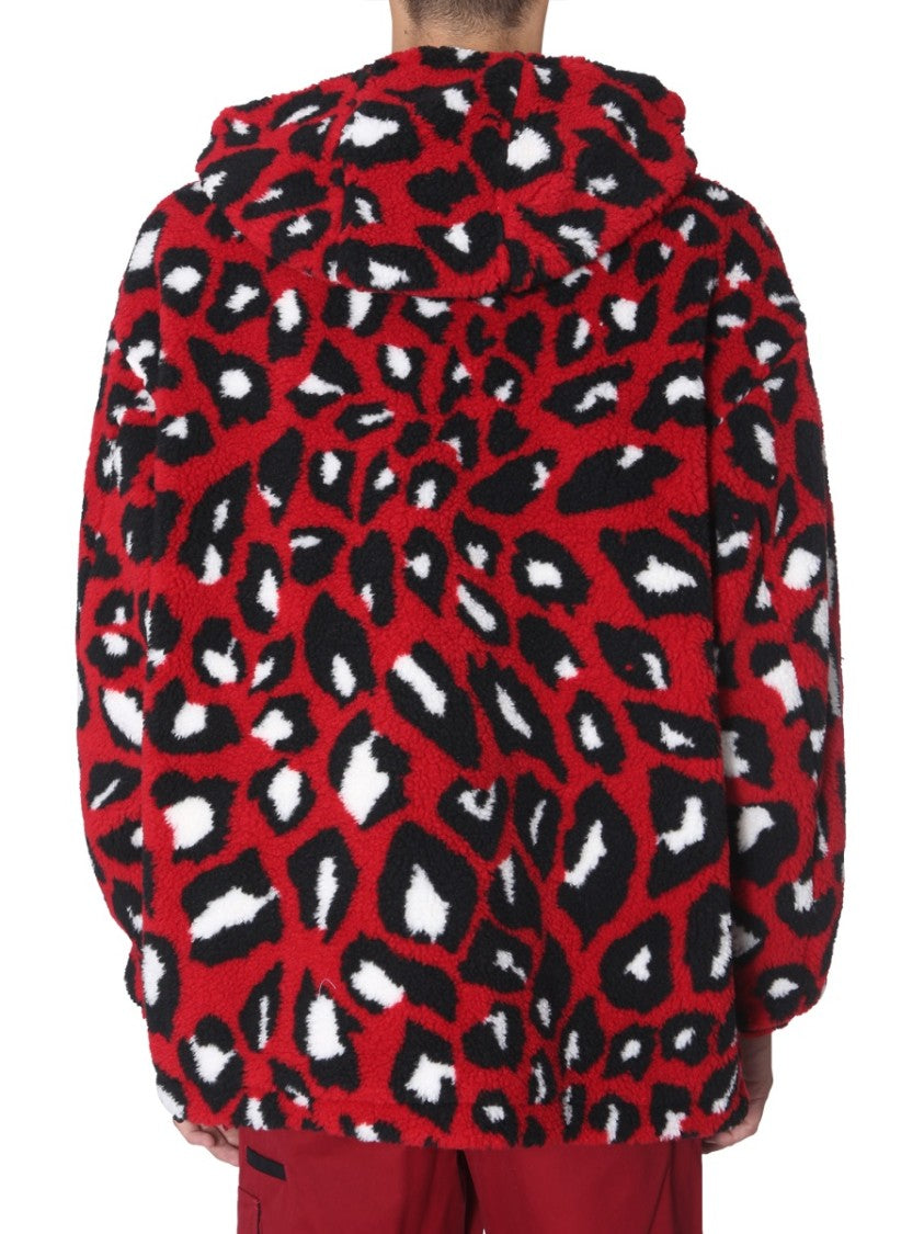 Abstract Leopard Print Oversized Shearling Jacket
