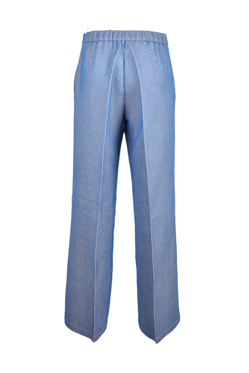 Two-Tone Beige and Sky Blue Tailored Trousers