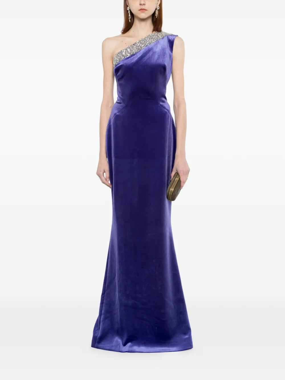 Crystal Embellished One-Shoulder Dress