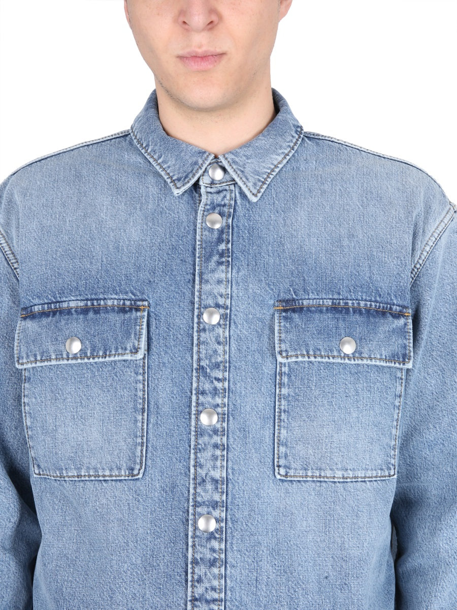Classic Blue Denim Shirt with Structured Silhouette