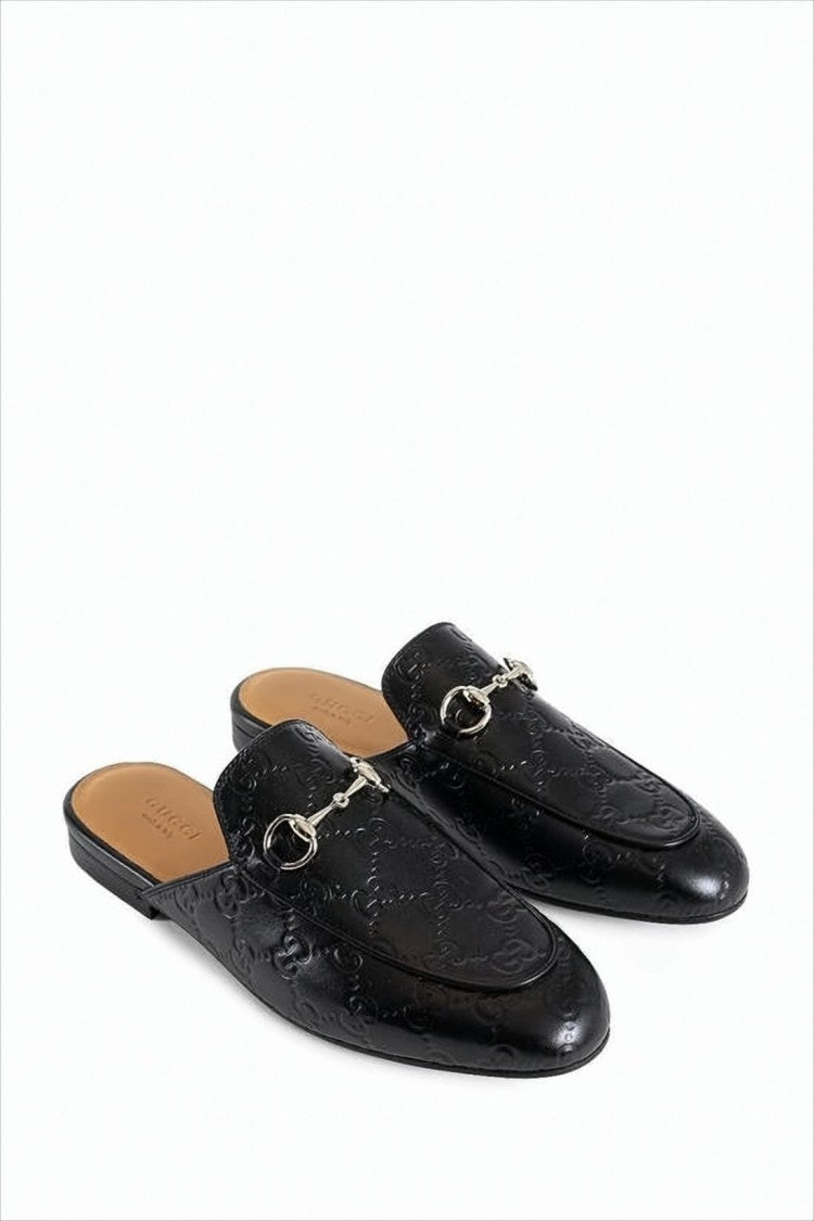 Embossed Leather Slip-On Mules