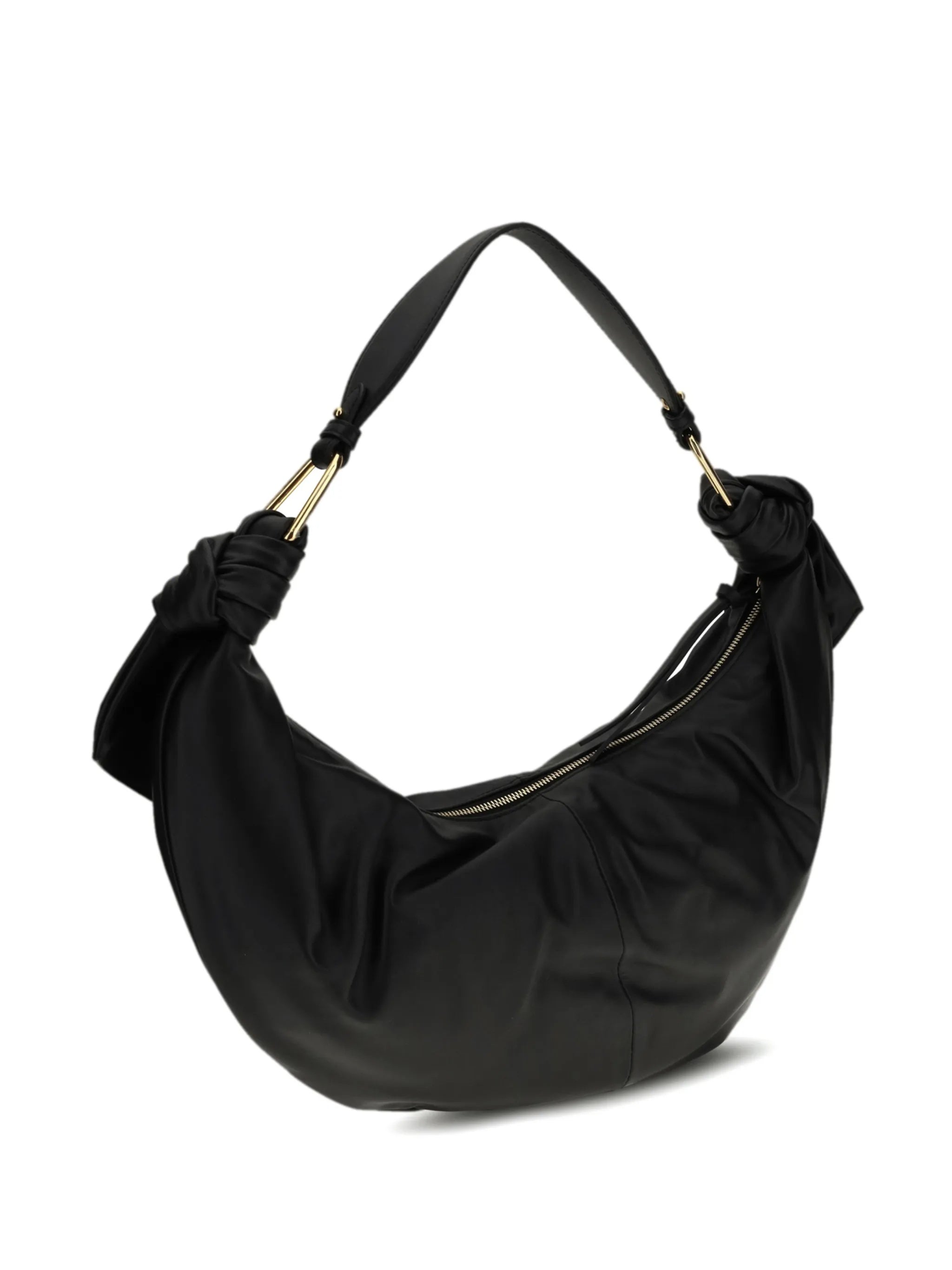 Furoshiki Crescent-Shaped Black Leather Handbag