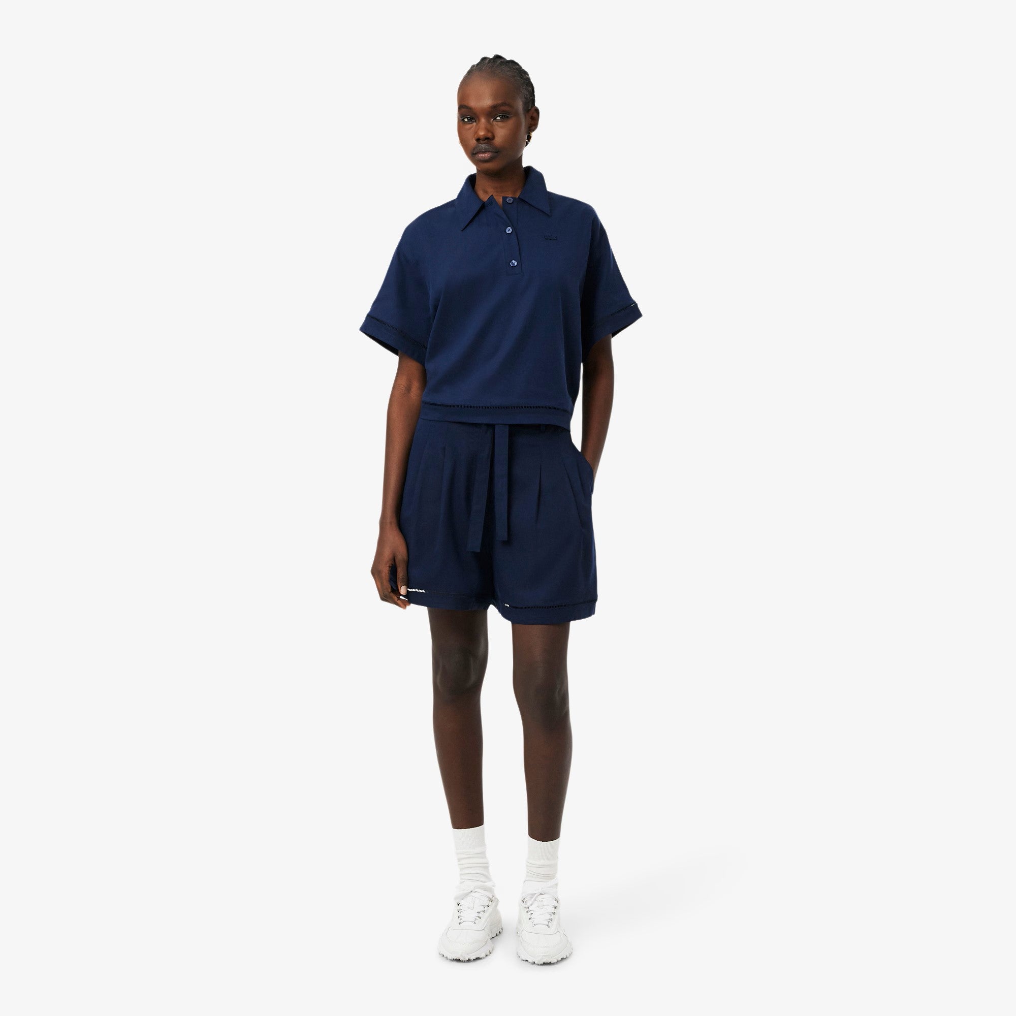 Tailored High-Waist Shorts with Self-Tie Belt