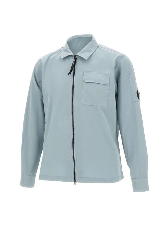 Light Blue Long-Sleeve Shirt with Front Zipper and Lens Detail