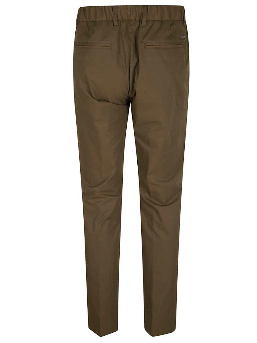 Regular Fit Green Trousers With Elasticated Waist And Practical Pockets