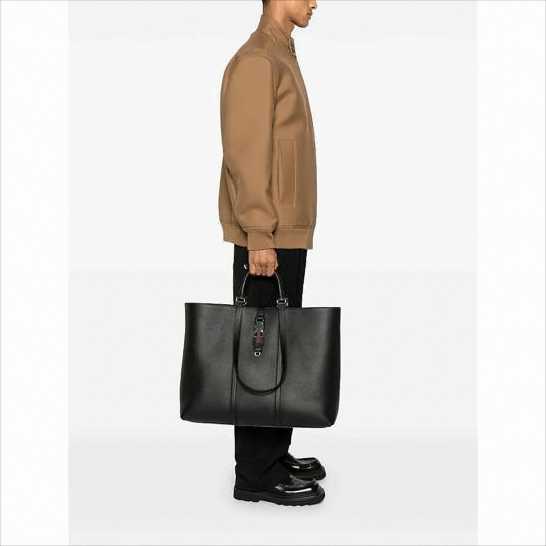 Textured Leather Tote Bag with Dual Handles
