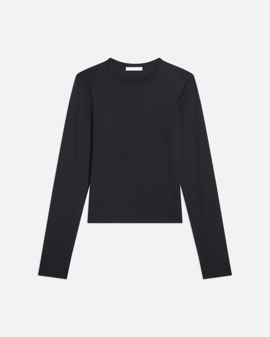 Cropped Long-Sleeved Top with Crew Neckline