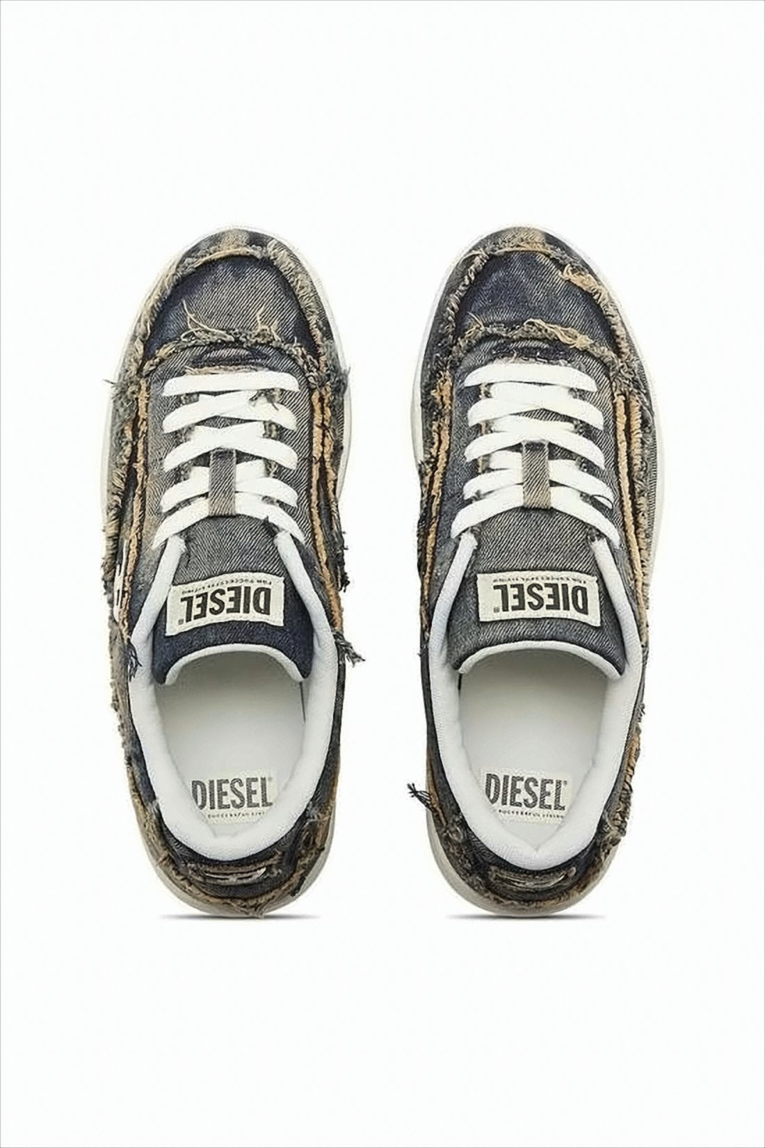 Distressed Denim Low-Top Sneakers with Textured Sole