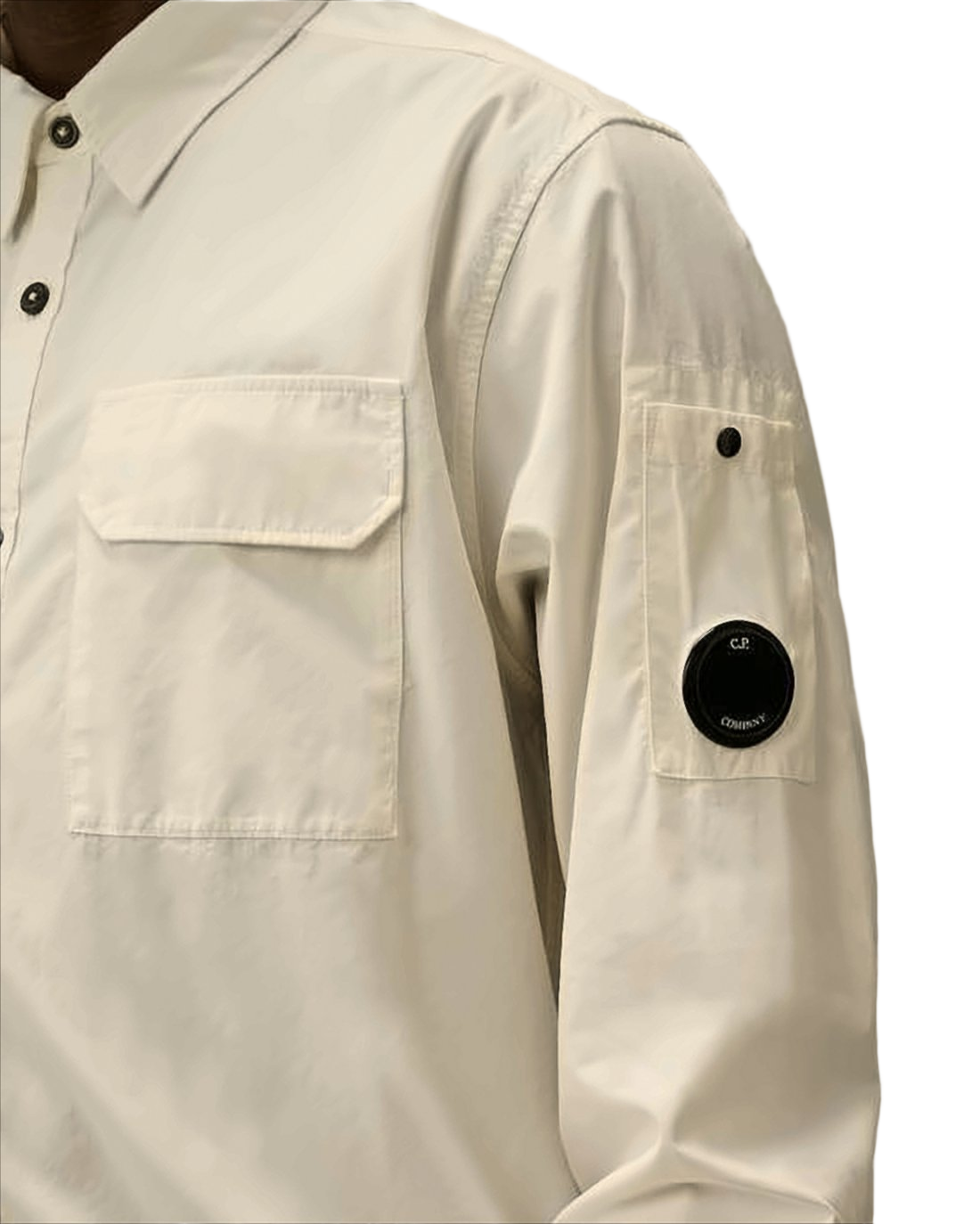 Minimalist White Long-Sleeve Shirt with Distinctive Patch