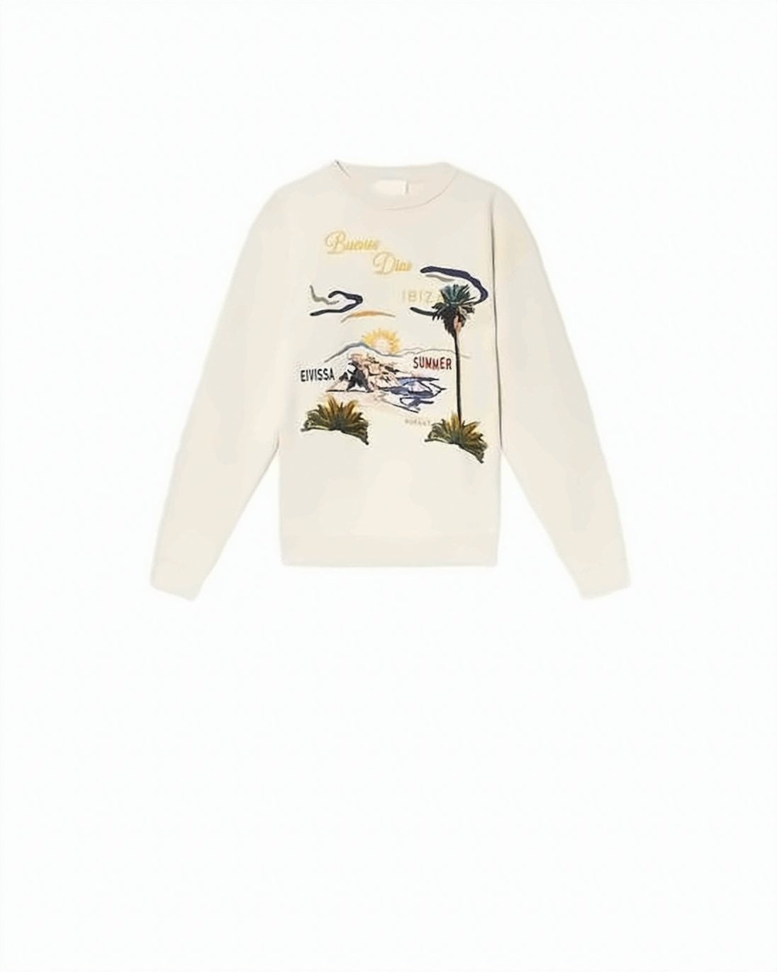 Cream Embroidered Sweatshirt with Scenic Design