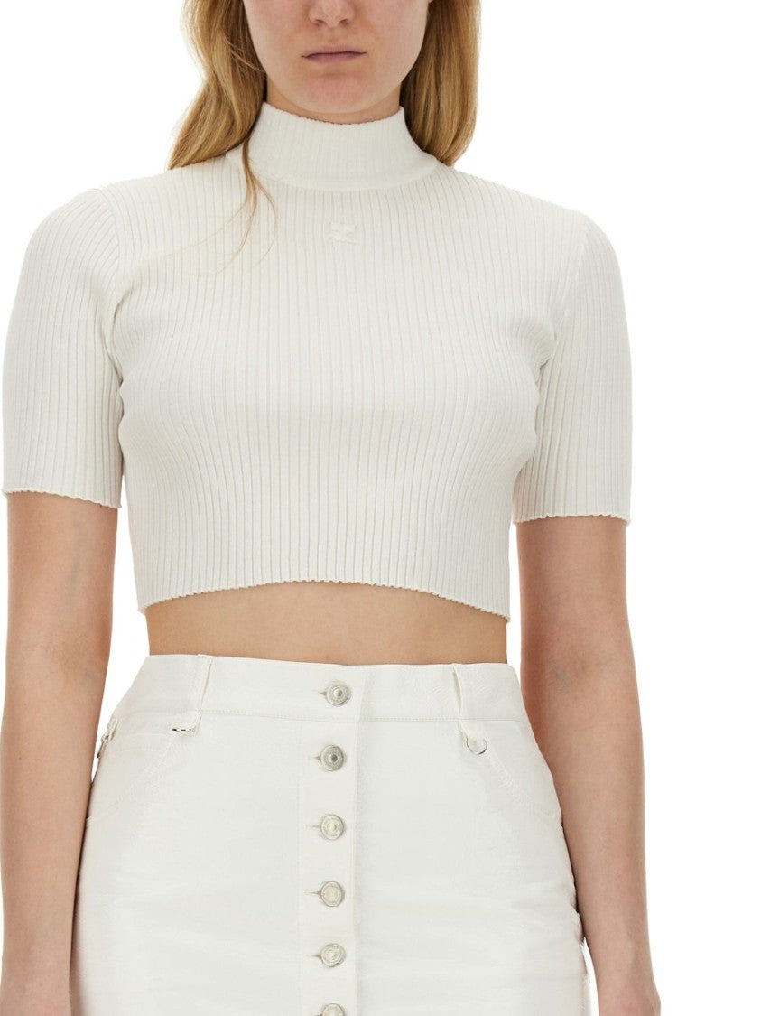 Ribbed Fitted White Crop Top