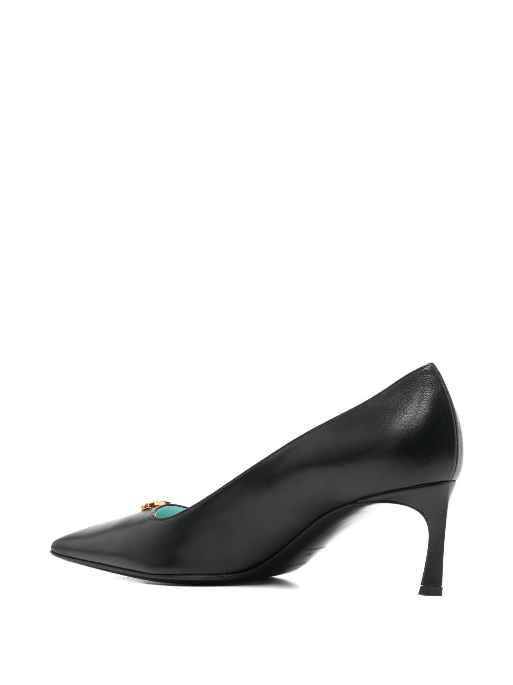 Pointed-Toe Black Pumps with Gold-Tone Detail