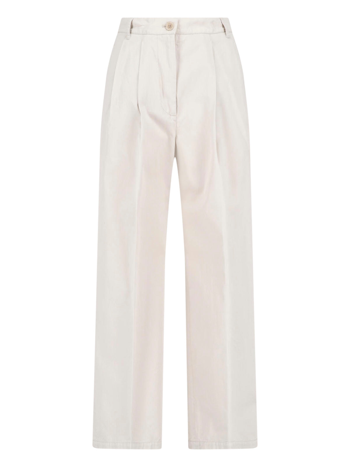 Cream Tailored Straight-Leg Cotton Trousers