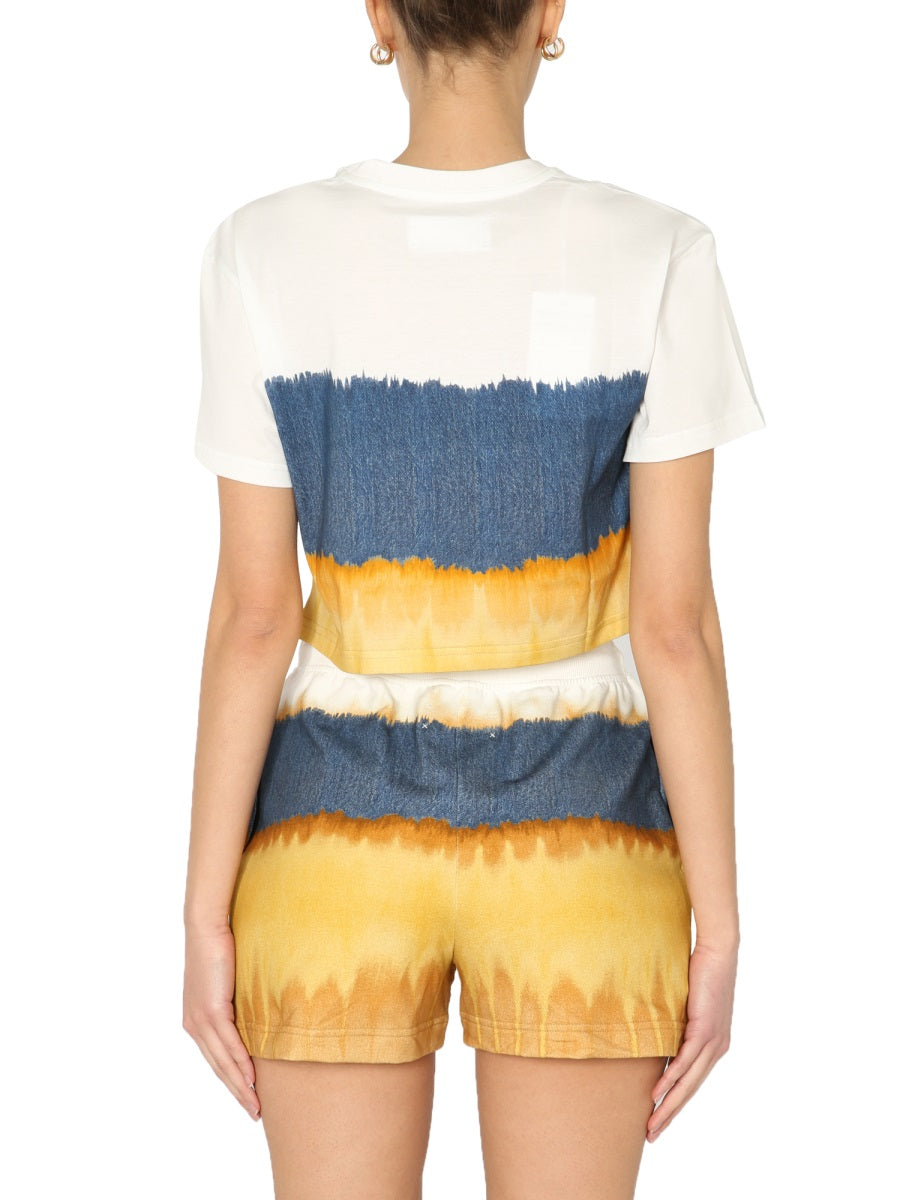 Cropped Printed Cotton T-Shirt