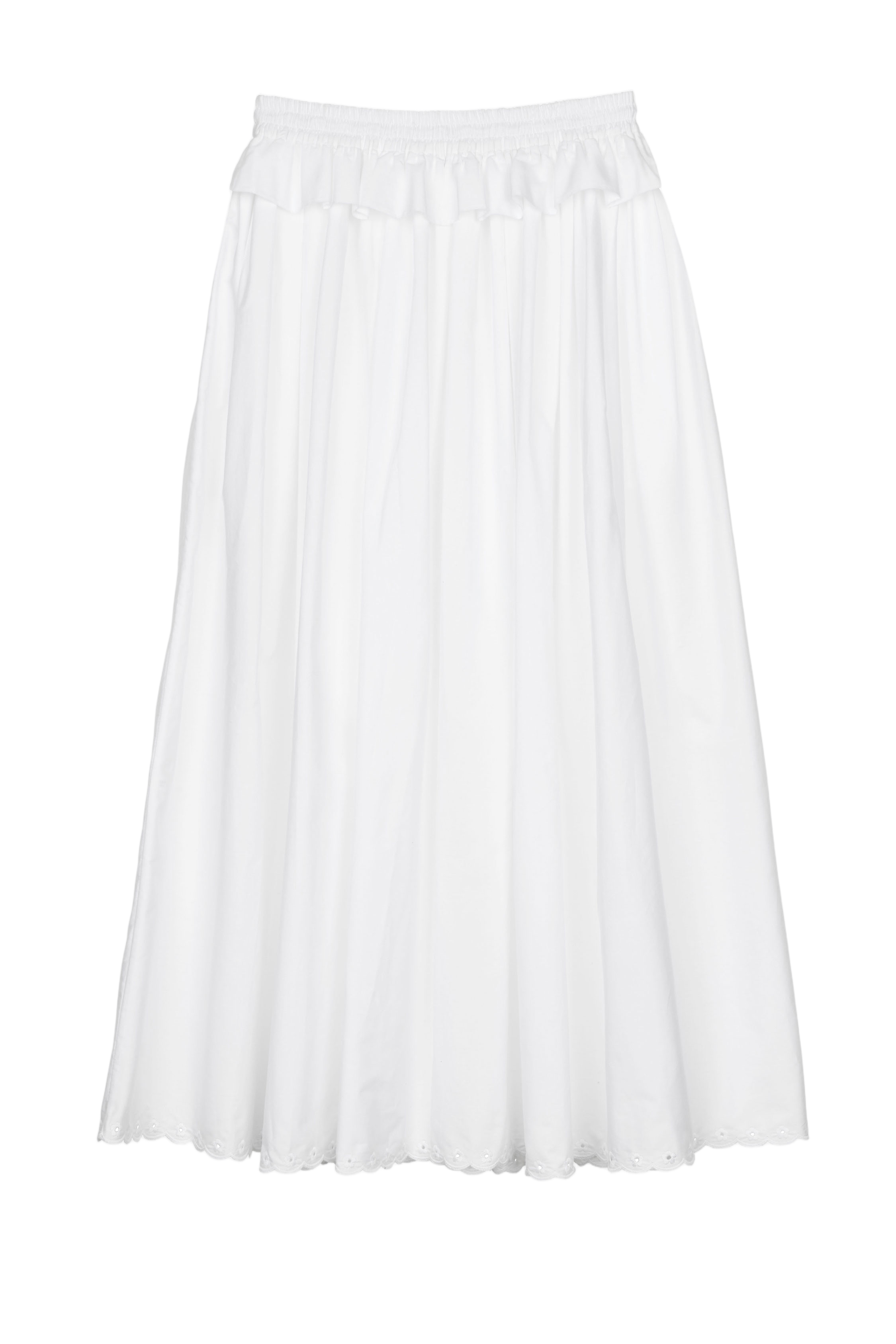White Midi Skirt with Delicate Broderie Anglaise Design