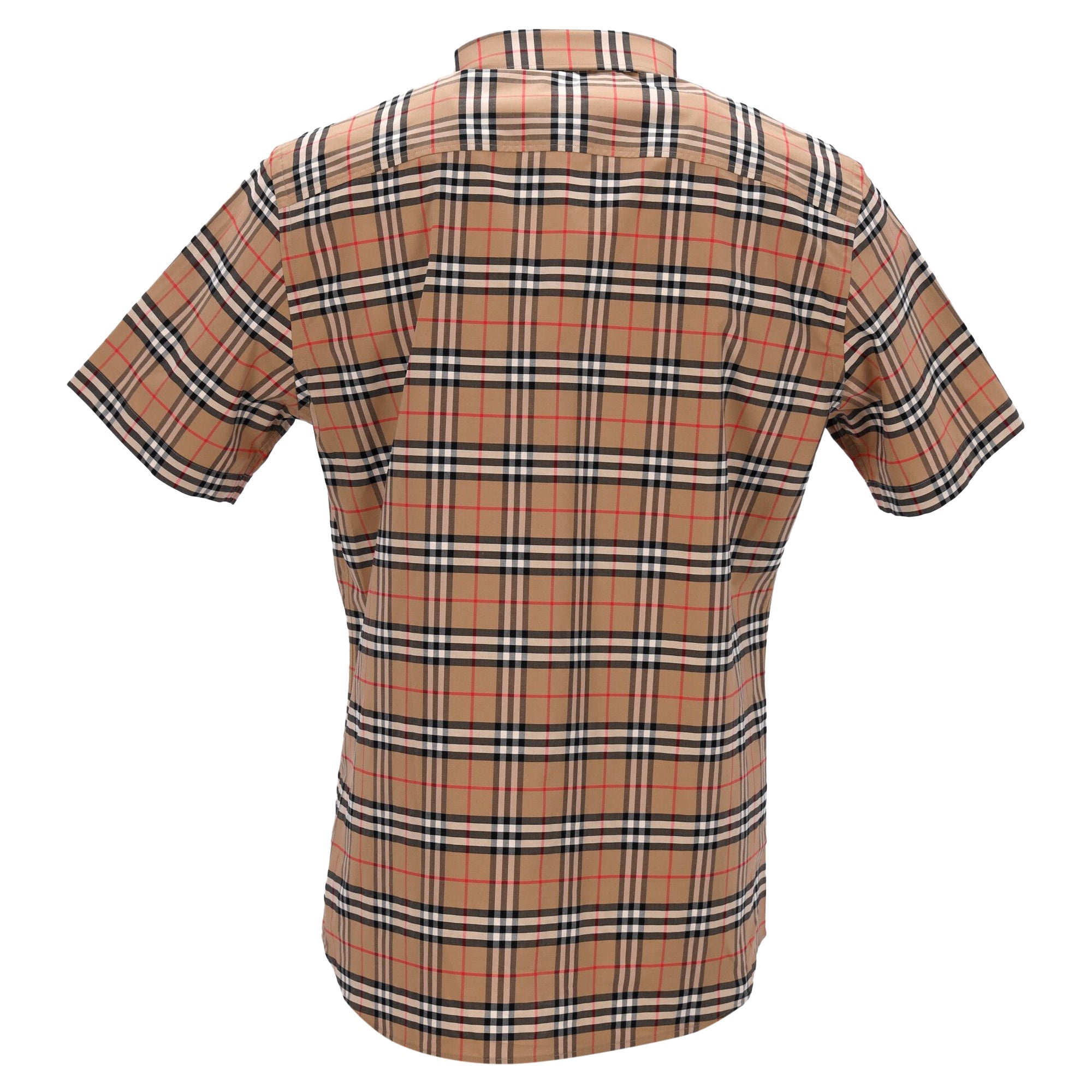 Short-Sleeved Checked Shirt With Classic Collar And Curved Hem
