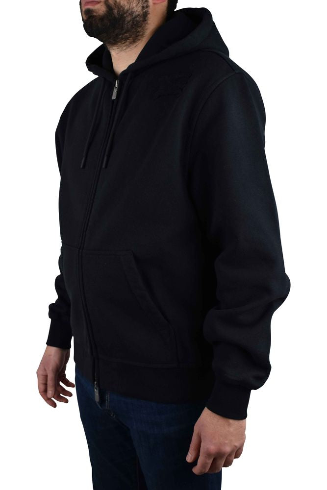 Hooded Black Cotton Vest with Embroidered Logo