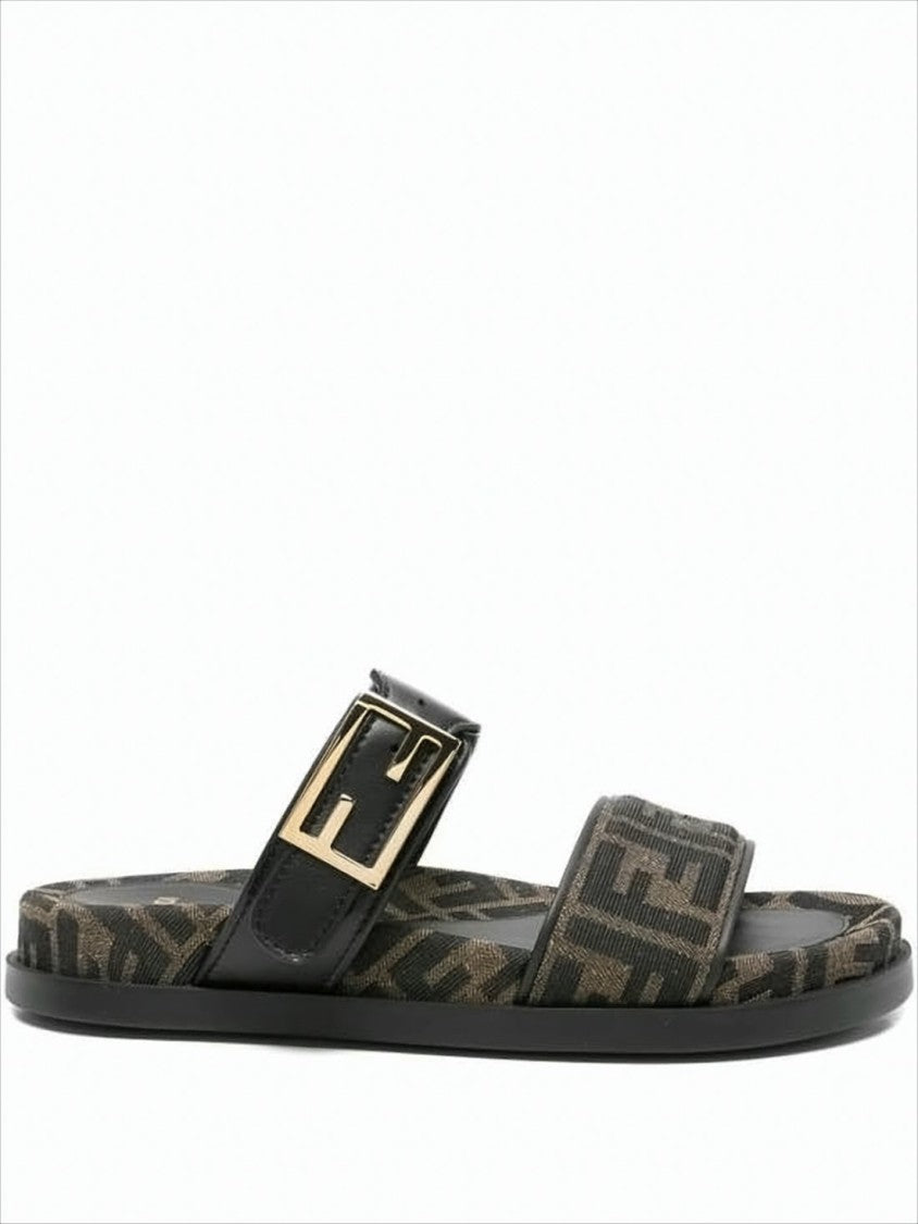 Monogram Design Calf Leather Mule Sandal