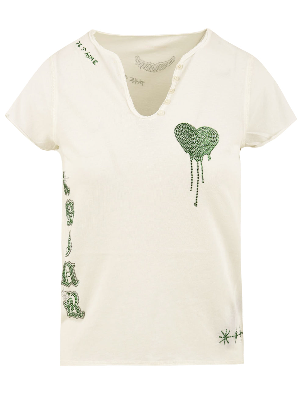 Short-Sleeved Top with Rhinestone Heart Embellishments
