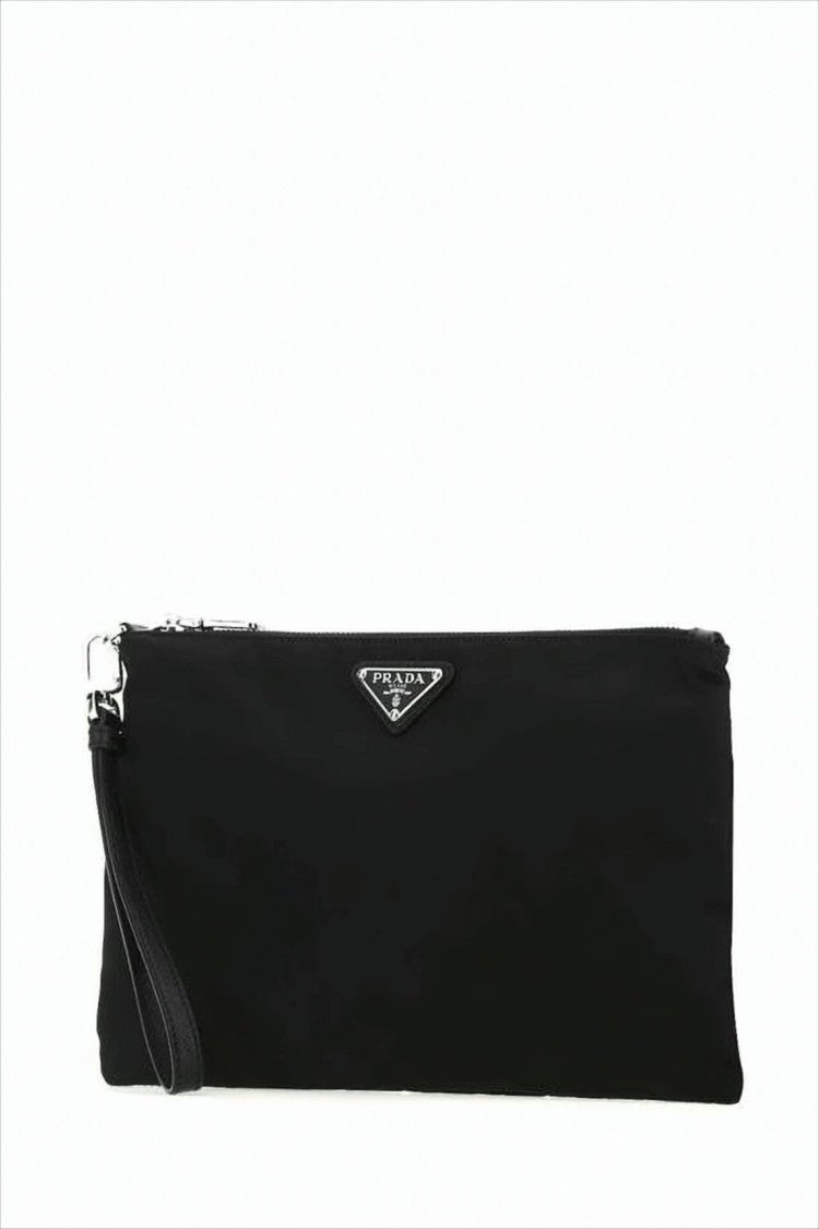 Black Minimalist Clutch with Subtle Logo Plaque