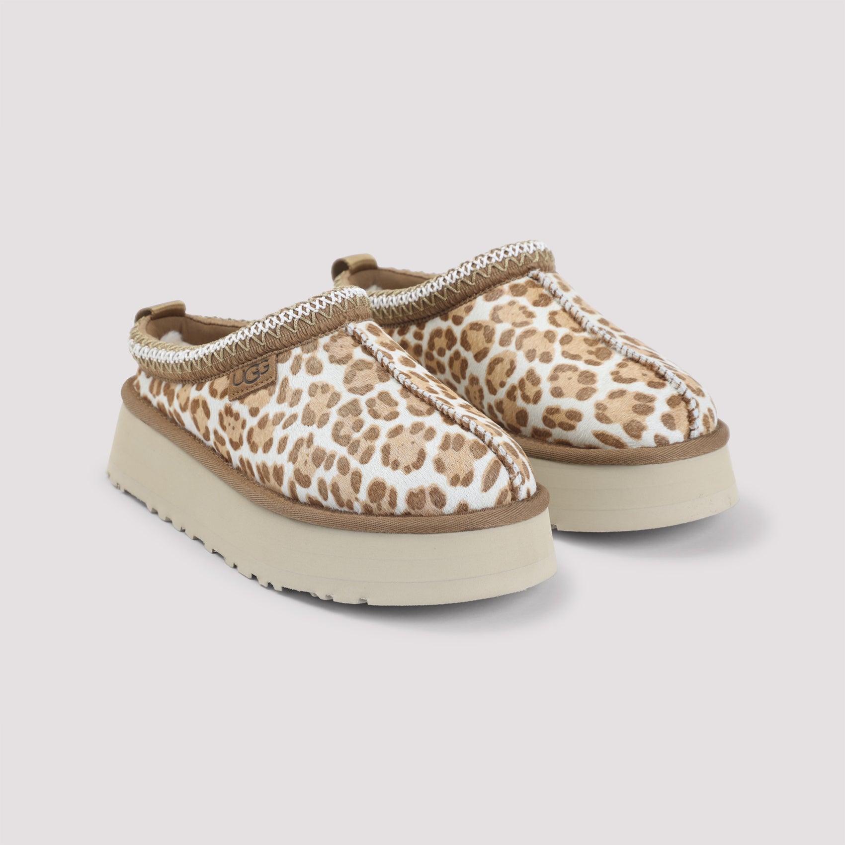 Plush Leopard Print Slippers with Cream Platform Sole