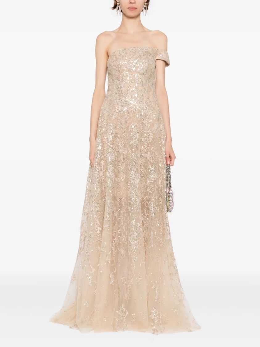 Off-Shoulder Long Embroidered Dress
