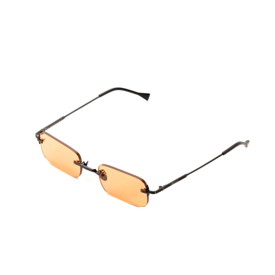 Silas Rectangular Rimless Sunglasses with Amber-Tinted Lenses