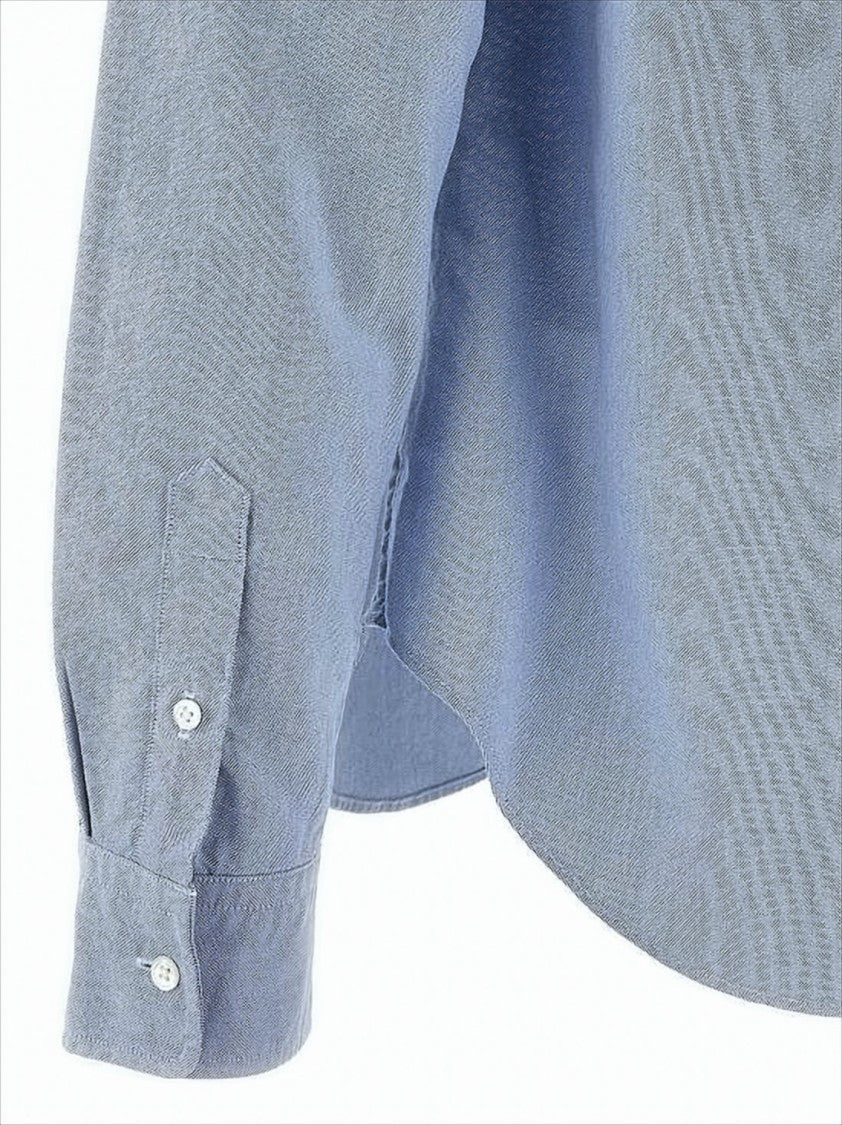 Long-Sleeve Button-Up Shirt with Pointed Collar