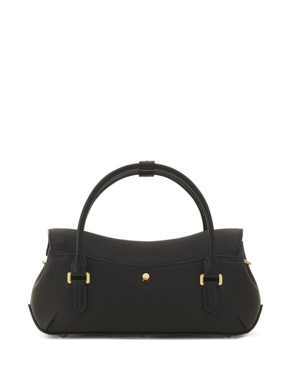 Black Leather Top Handle Seam Bag