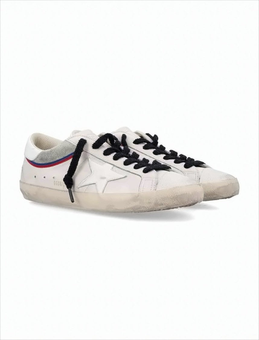 Distressed White Leather Low-Top Sneakers With Signature Star Detail