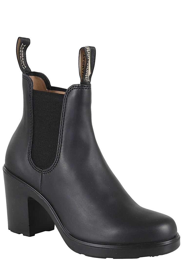 Black Water-Repellent Leather Ankle Boots With Logo Tab