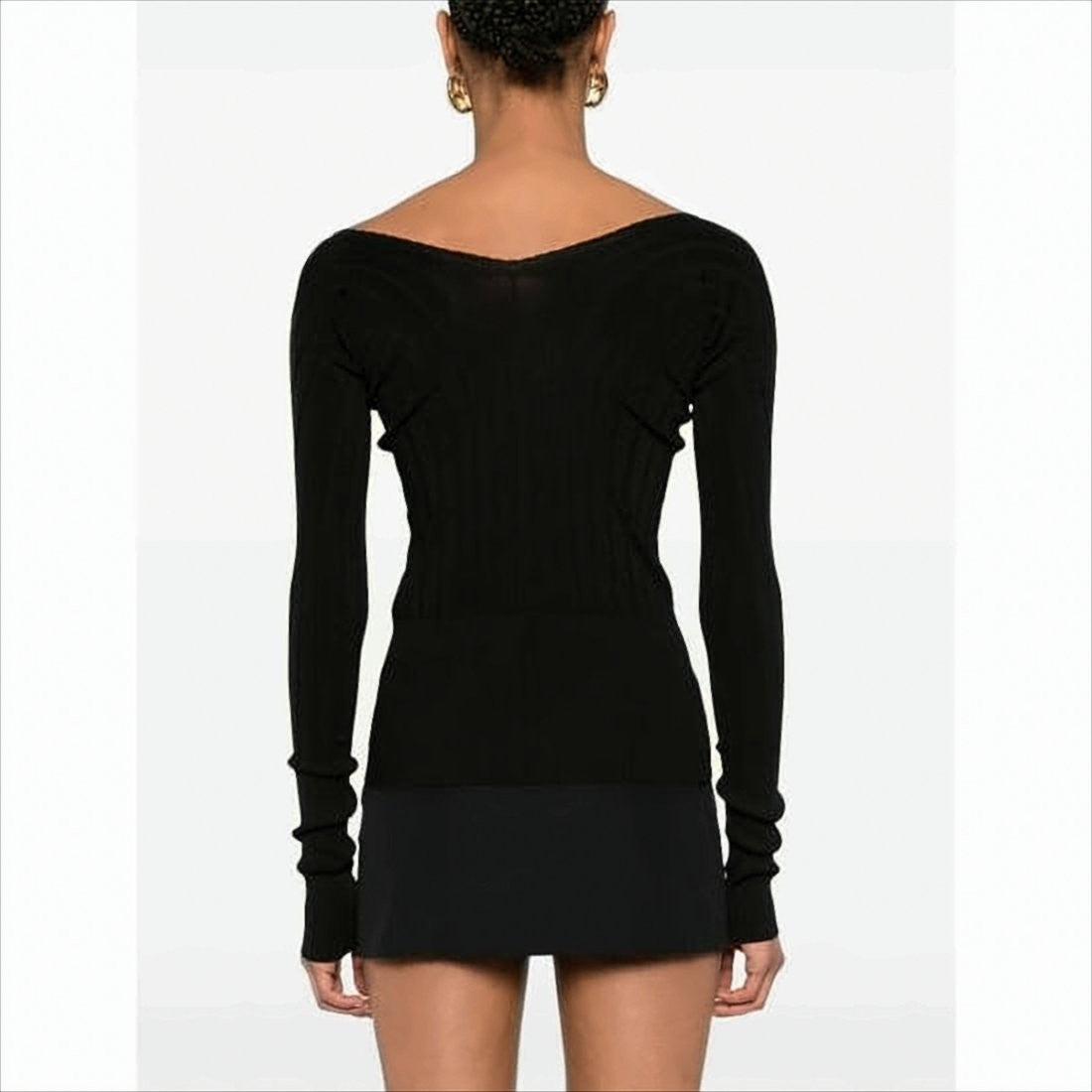 Deep V-Neck Knit Sweater with Ribbed Detailing