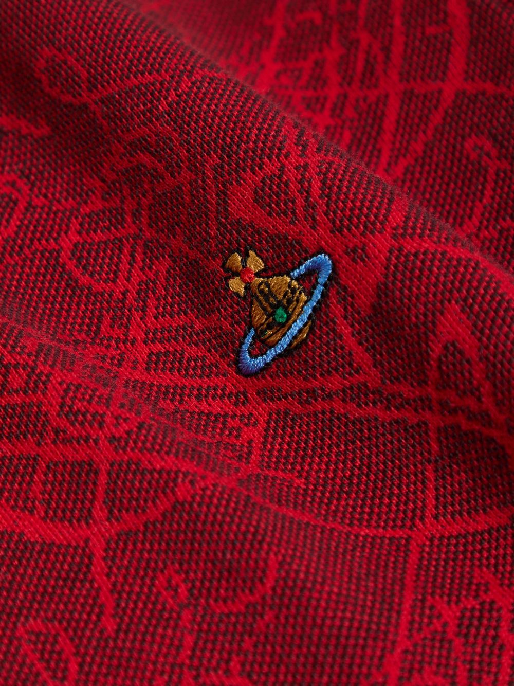 Red Silk and Nylon Crew Neck Polo