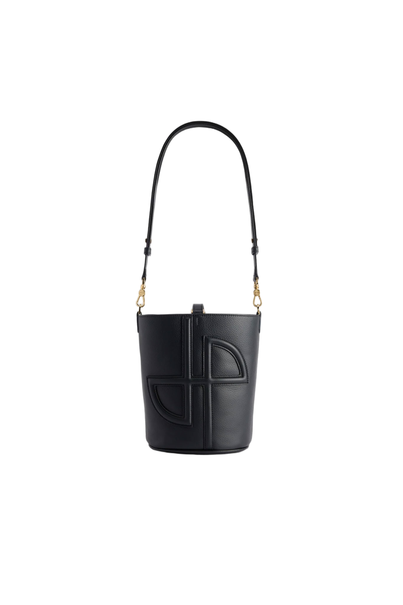 Small Black Grained Leather Bucket Bag