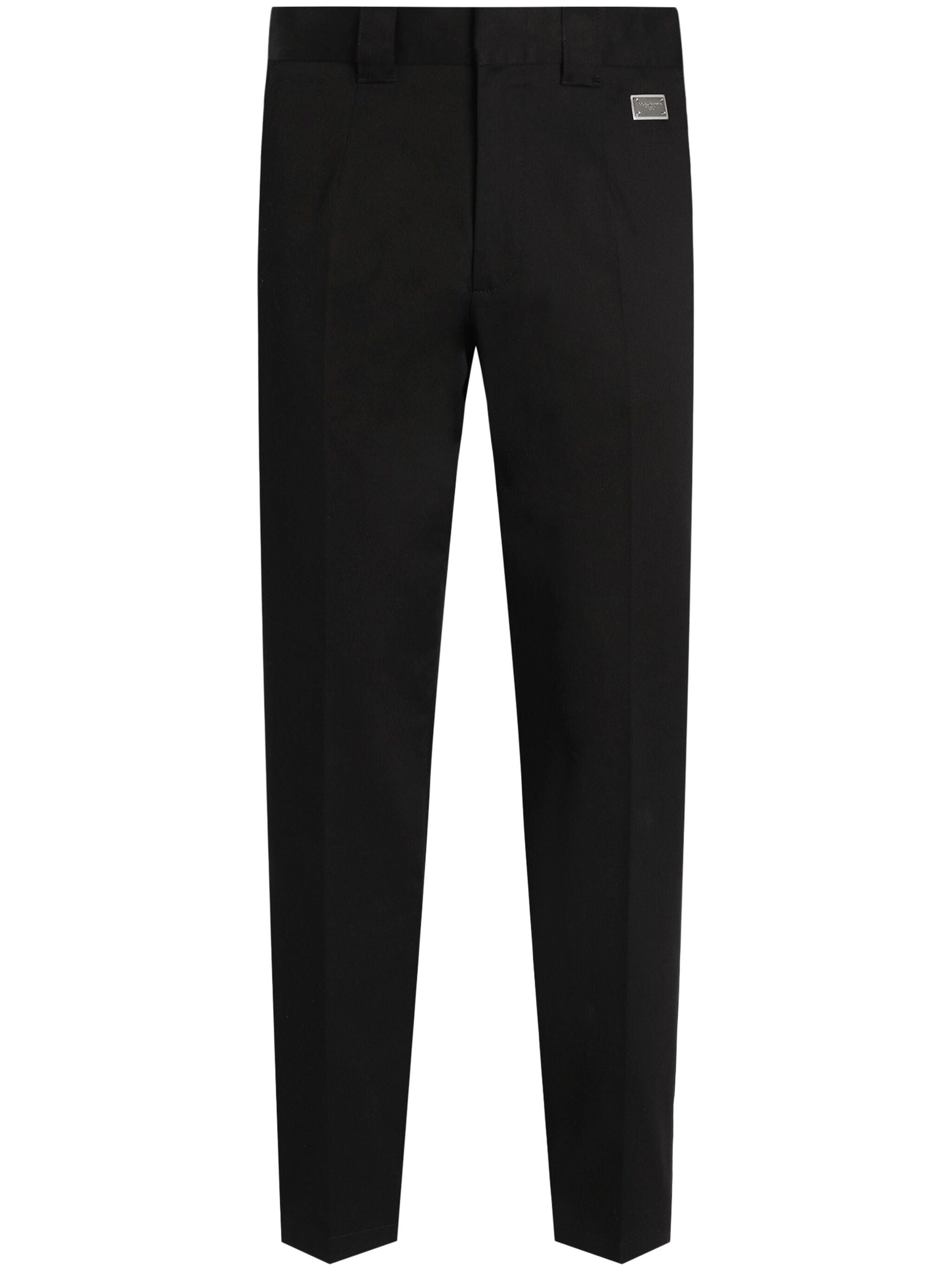 Tailored Stretch Cotton Gabardine Black Trousers