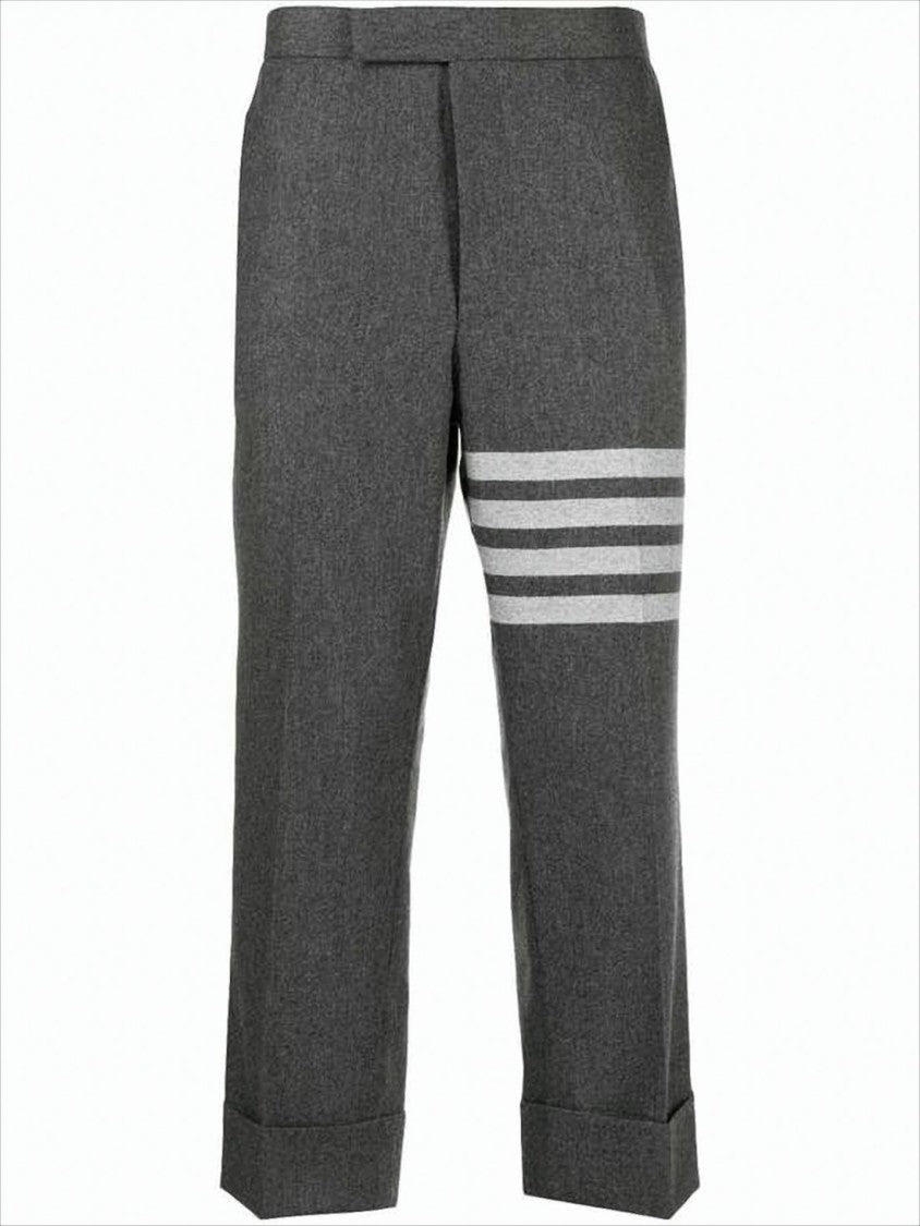 Cropped Grey Suit Pants With Tailored Fit And Distinctive Stripes