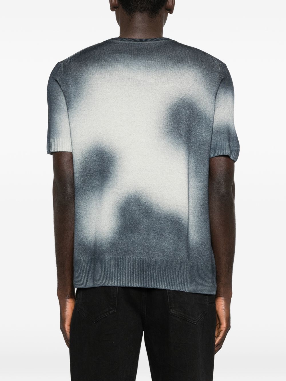 Gradient Knit Blue T-Shirt With Ribbed Details
