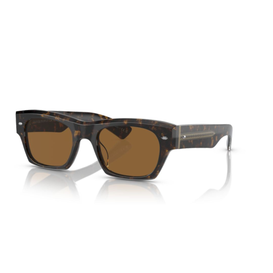 0ov5514su Rectangular Tortoiseshell Acetate Sunglasses with Metallic Accents